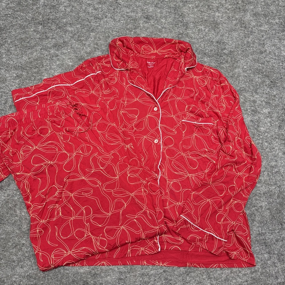 NEW State of Day pajama set women's XL red line art ribbons festive Christmas